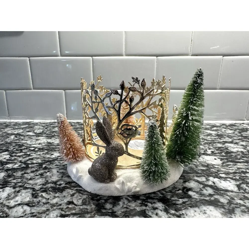 Bath Body Works Christmas Scene Candle Holder Fox Rabbit Squirrel Rare - Picture 3 of 7